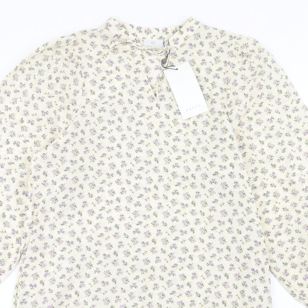 Kaffe Womens Ivory Geometric Cotton A-Line Size 6 V-Neck Pullover