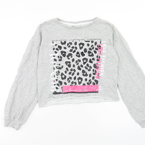 Matalan Girls Grey Cotton Pullover Sweatshirt Size 11 Years Pullover