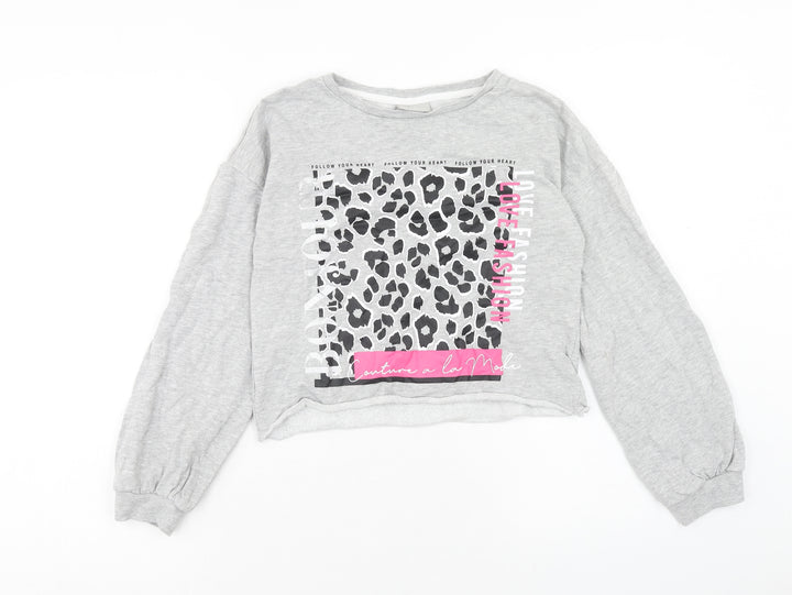 Matalan Girls Grey Cotton Pullover Sweatshirt Size 11 Years Pullover