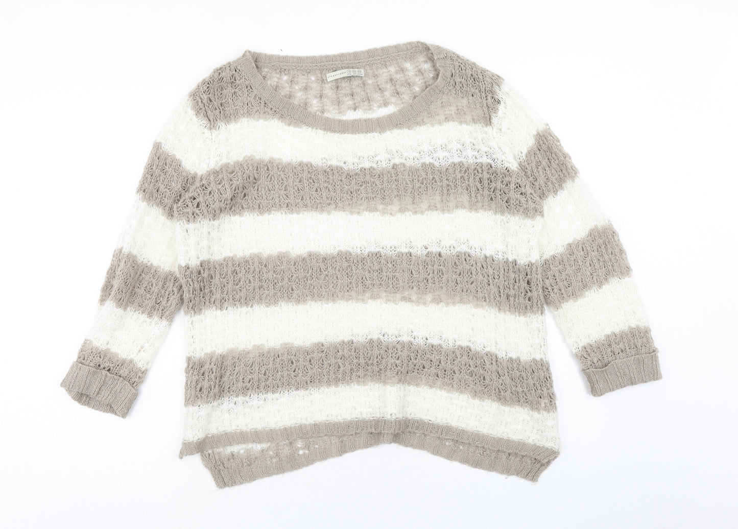 Atmosphere Womens Brown Boat Neck Striped Acrylic Pullover Jumper Size 14
