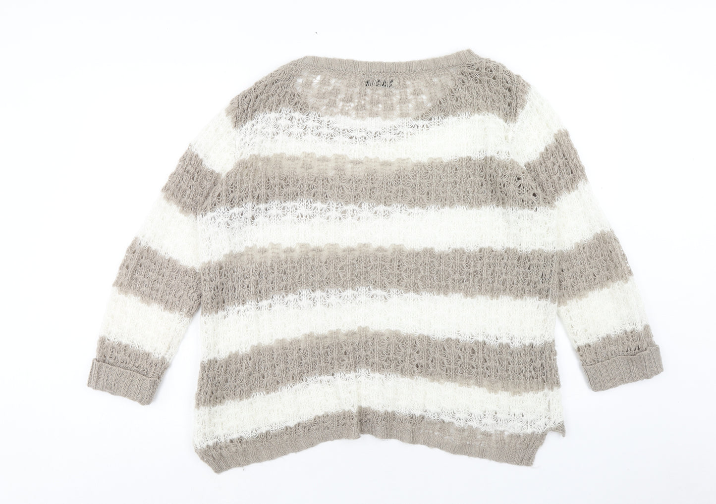 Atmosphere Womens Brown Boat Neck Striped Acrylic Pullover Jumper Size 14