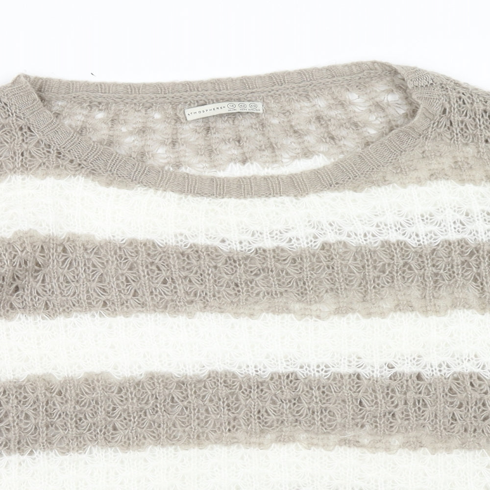 Atmosphere Womens Brown Boat Neck Striped Acrylic Pullover Jumper Size 14