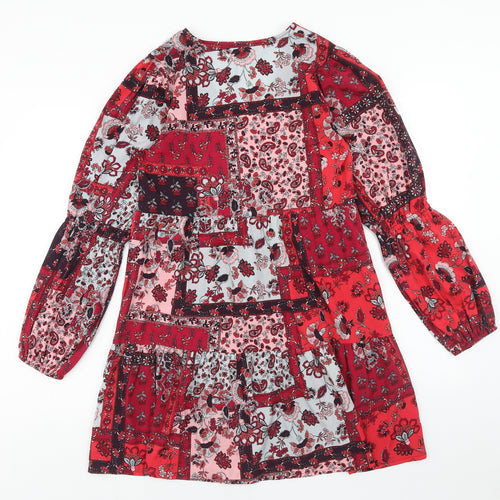 Violet Romance Womens Red Floral Polyester A-Line Size 8 V-Neck Pullover - Patchwork