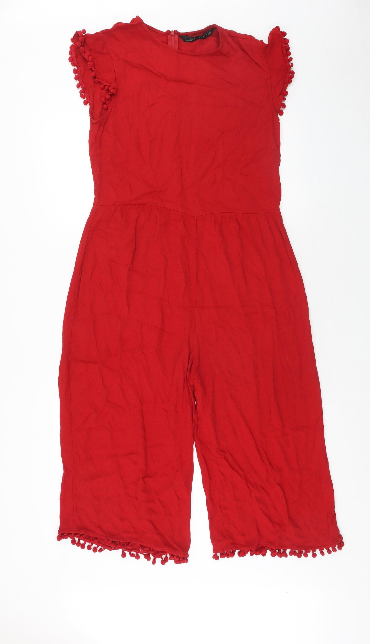 Zara Womens Red Viscose Jumpsuit One-Piece Size M Zip