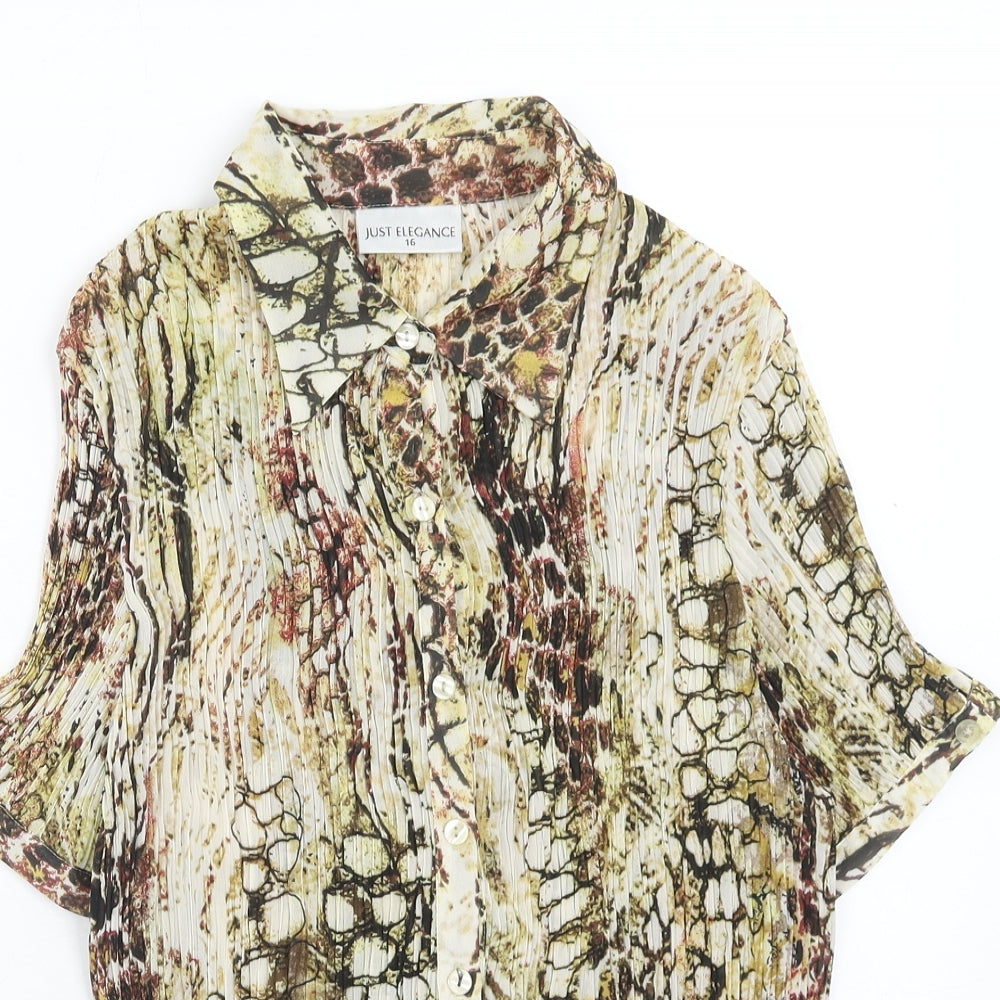 Just Elegance Womens Multicoloured Geometric Polyester Basic Button-Up Size 16 Collared