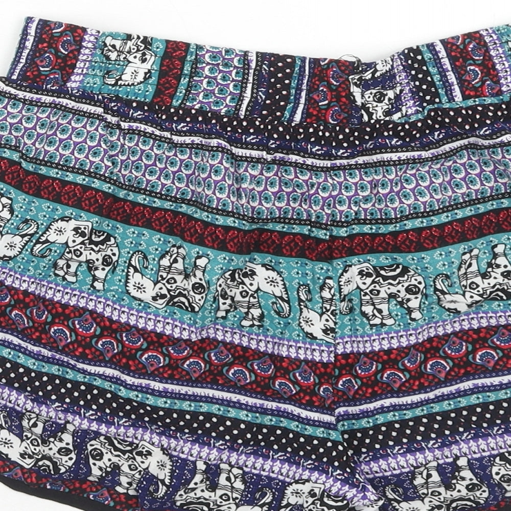 Preworn Womens Multicoloured Geometric Polyester Hot Pants Shorts Size M Regular Drawstring