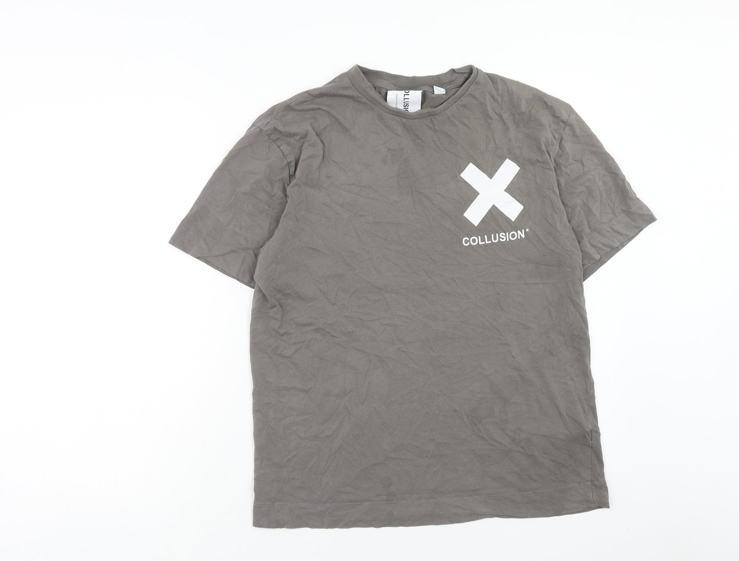 COLLUSION Mens Grey Cotton T-Shirt Size M Round Neck