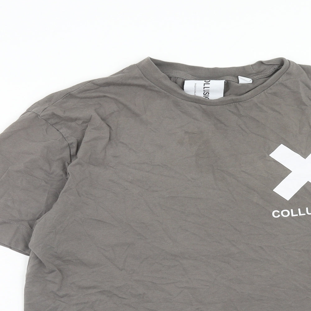 COLLUSION Mens Grey Cotton T-Shirt Size M Round Neck