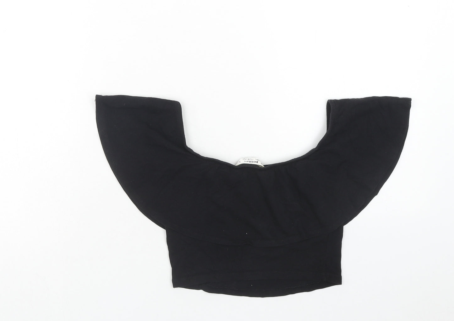 Miss Selfridge Womens Black Cotton Cropped T-Shirt Size 8 Off the Shoulder