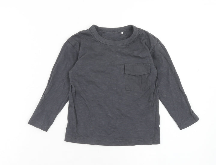 George Boys Grey Cotton Basic T-Shirt Size 2XS Scoop Neck Pullover