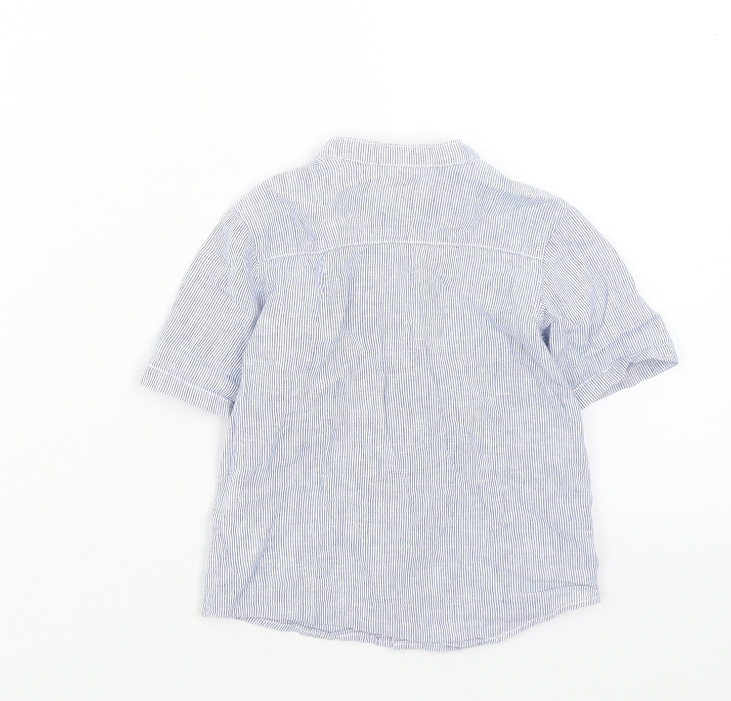 H&M Boys Blue Striped Linen Basic Button-Up Size 12-18 Months Round Neck Button