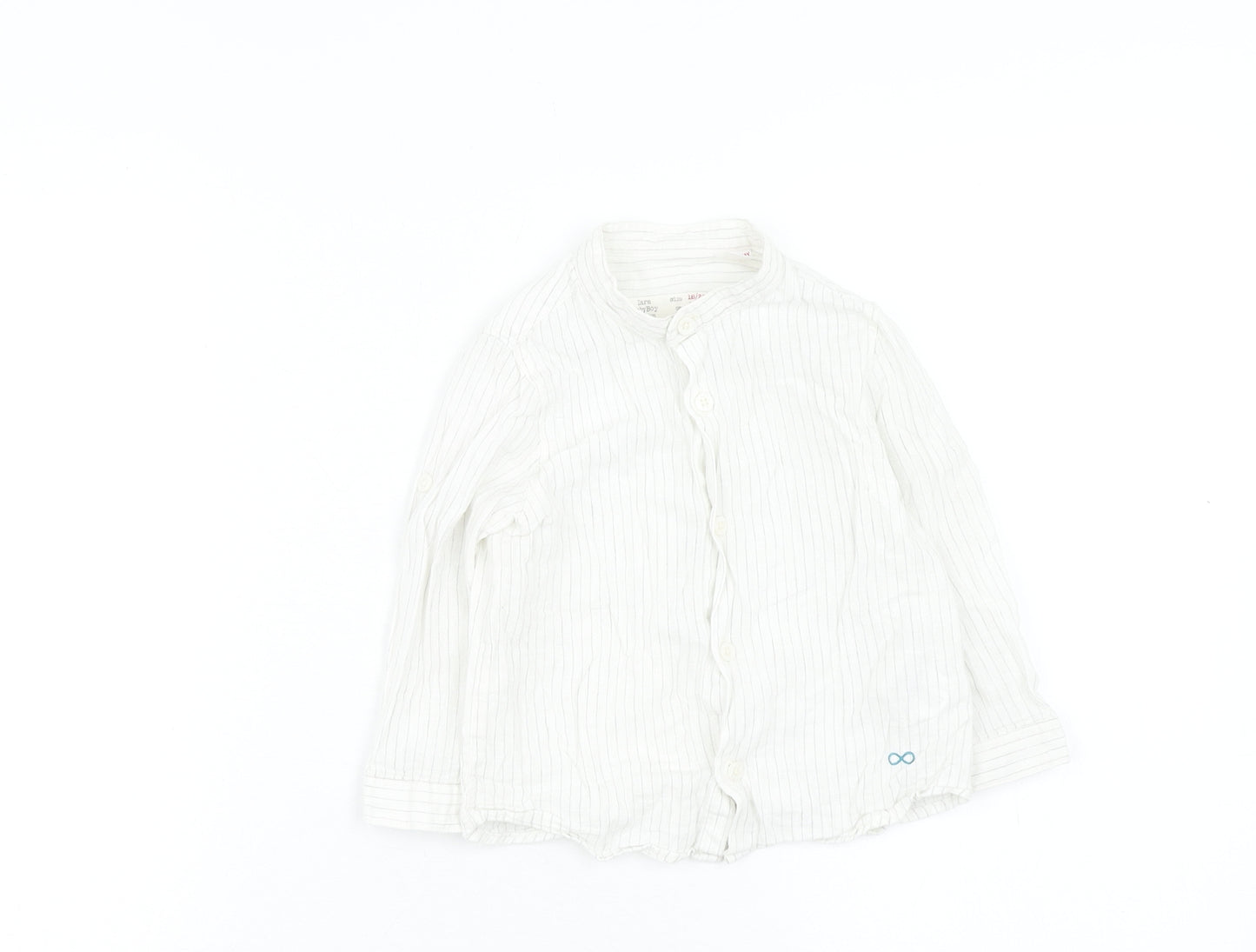 Zara Baby White Striped Linen Basic Button-Up Size 18-24 Months Round Neck Button