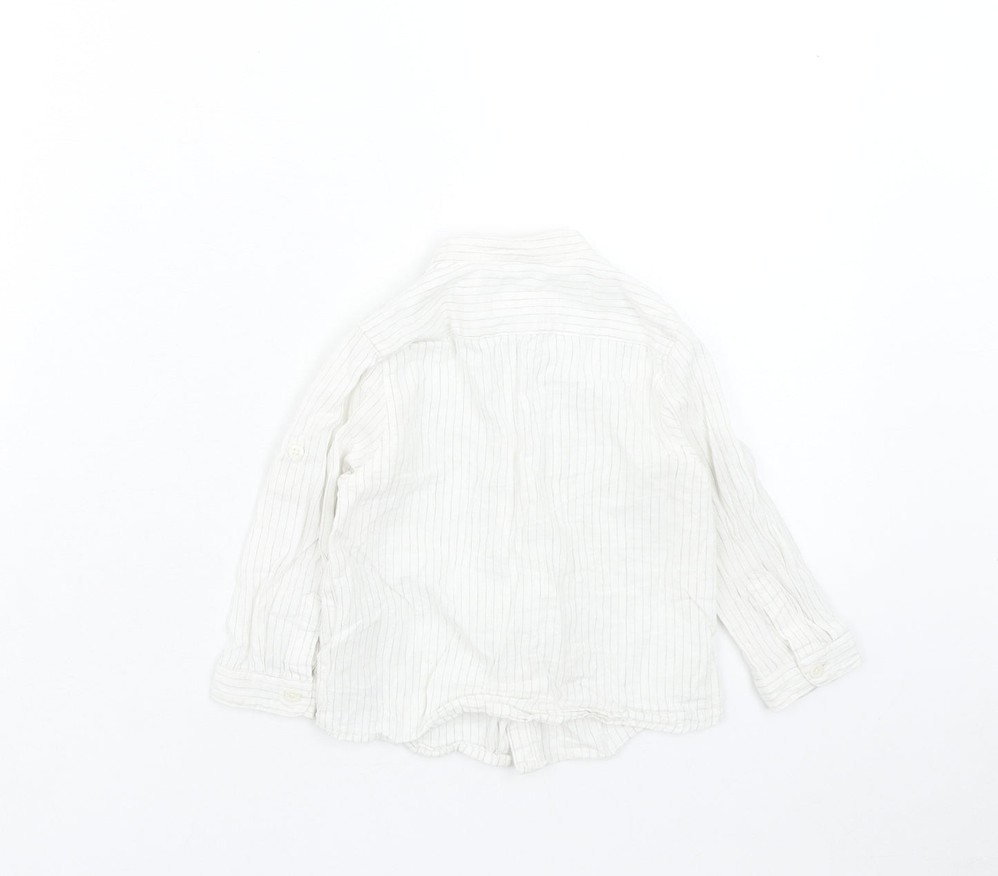Zara Baby White Striped Linen Basic Button-Up Size 18-24 Months Round Neck Button