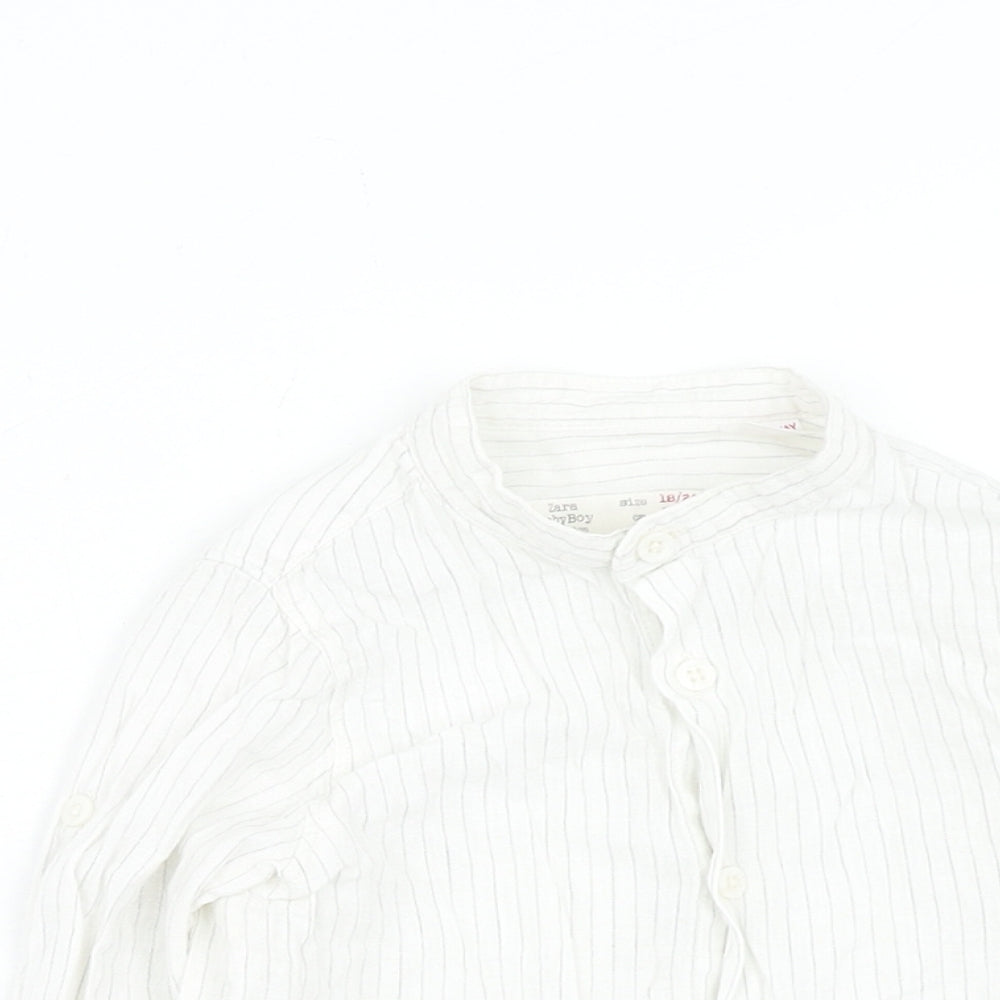 Zara Baby White Striped Linen Basic Button-Up Size 18-24 Months Round Neck Button