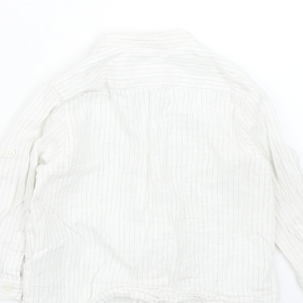 Zara Baby White Striped Linen Basic Button-Up Size 18-24 Months Round Neck Button