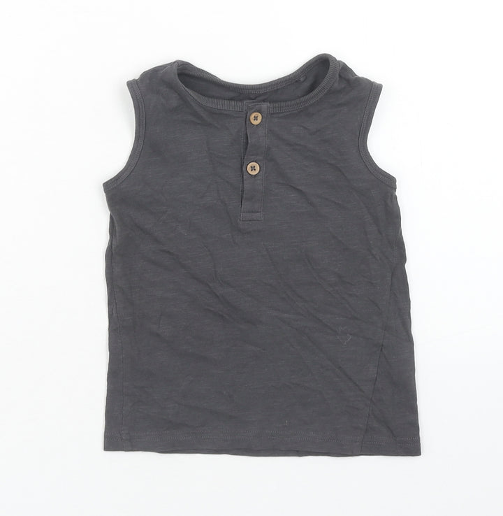 George Boys Grey Cotton Basic Tank Size 2 Years Round Neck Pullover