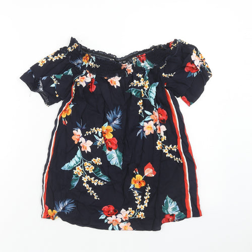 Dorothy Perkins Womens Blue Floral Viscose Basic Blouse Size 8 Boat Neck
