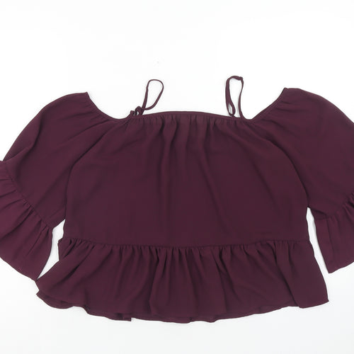H&M Womens Purple Polyester Cropped Blouse Size 6 Off the Shoulder - Cold Shoulder
