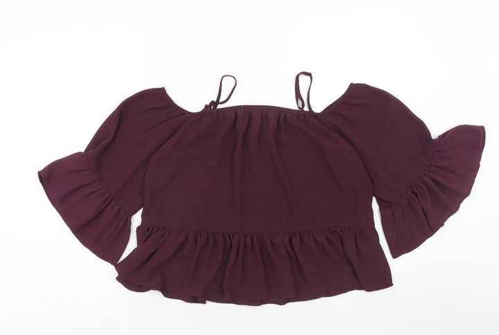 H&M Womens Purple Polyester Cropped Blouse Size 6 Off the Shoulder - Cold Shoulder