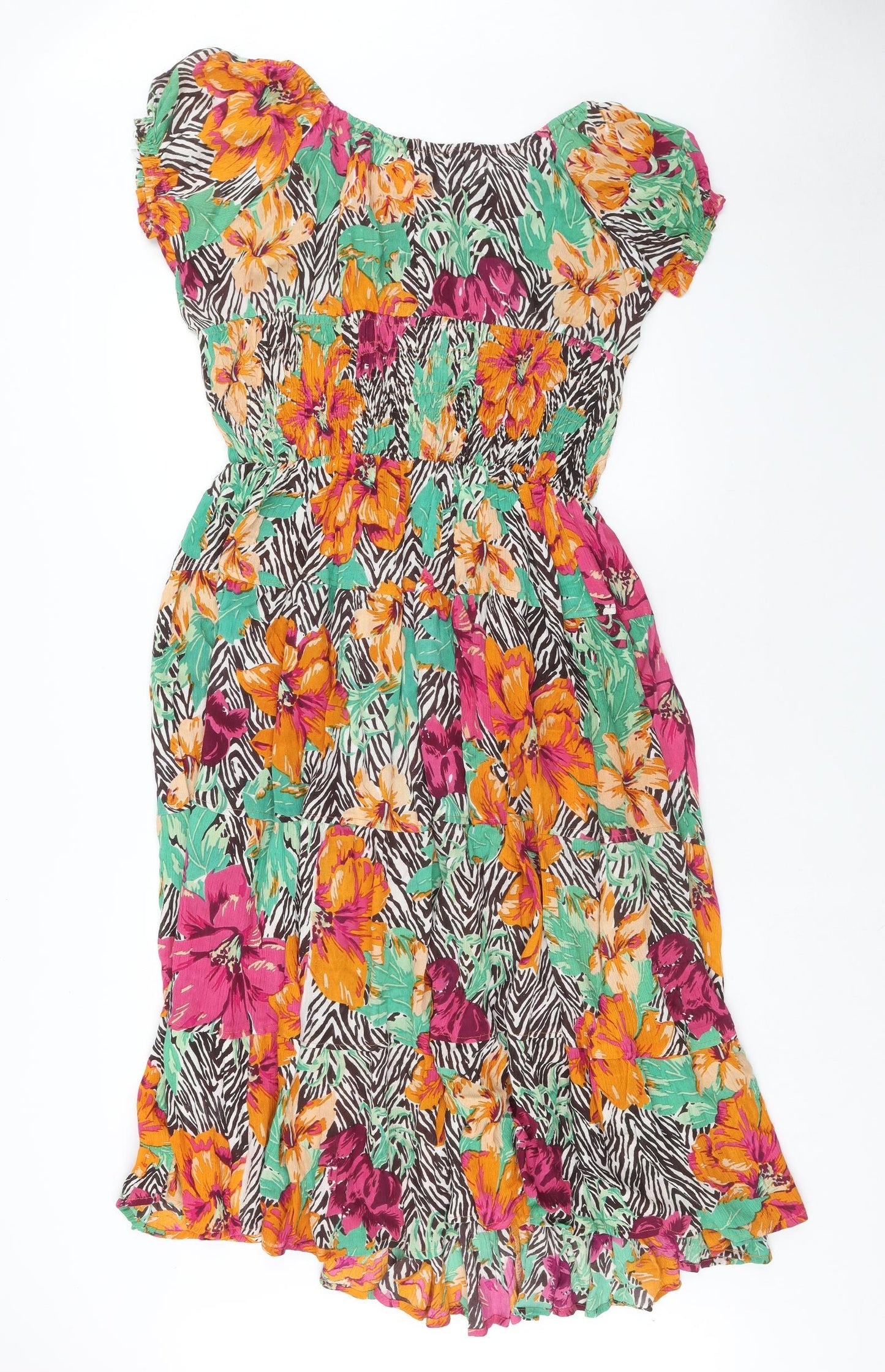 BASSINI Womens Multicoloured Floral Viscose Fit & Flare Size L Round Neck Pullover