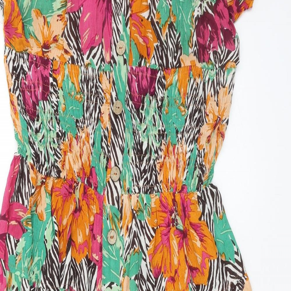 BASSINI Womens Multicoloured Floral Viscose Fit & Flare Size L Round Neck Pullover