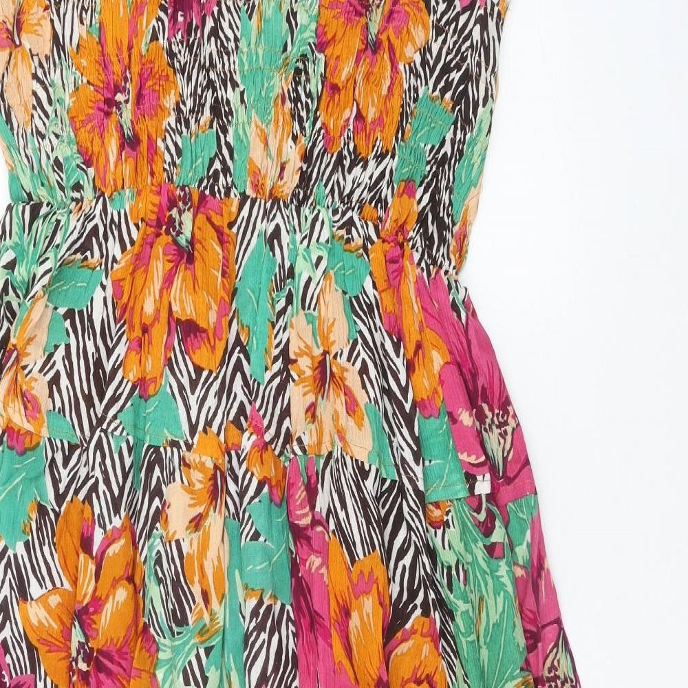 BASSINI Womens Multicoloured Floral Viscose Fit & Flare Size L Round Neck Pullover