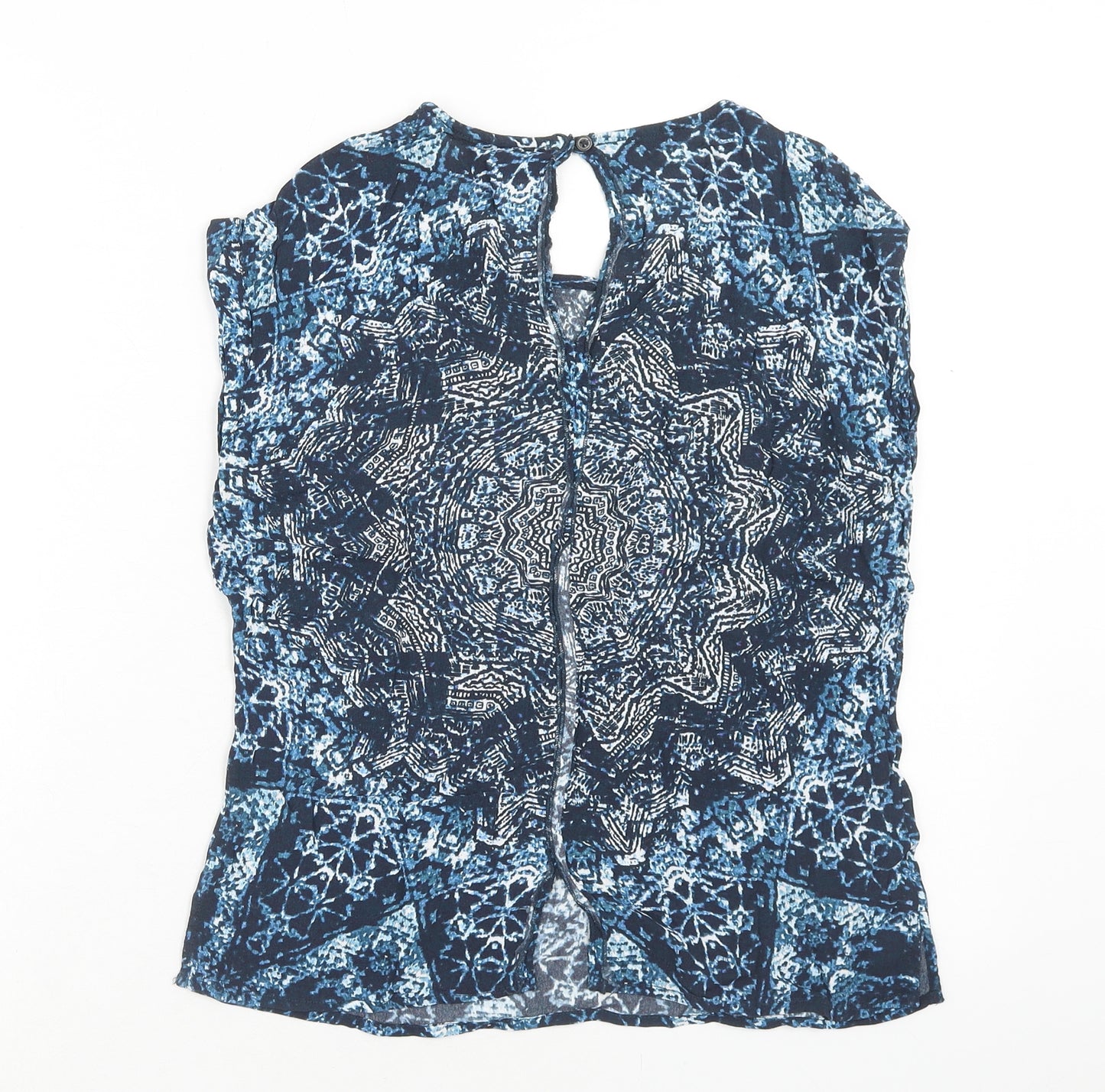 Label Lab Womens Blue Geometric Viscose Basic Blouse Size S Round Neck