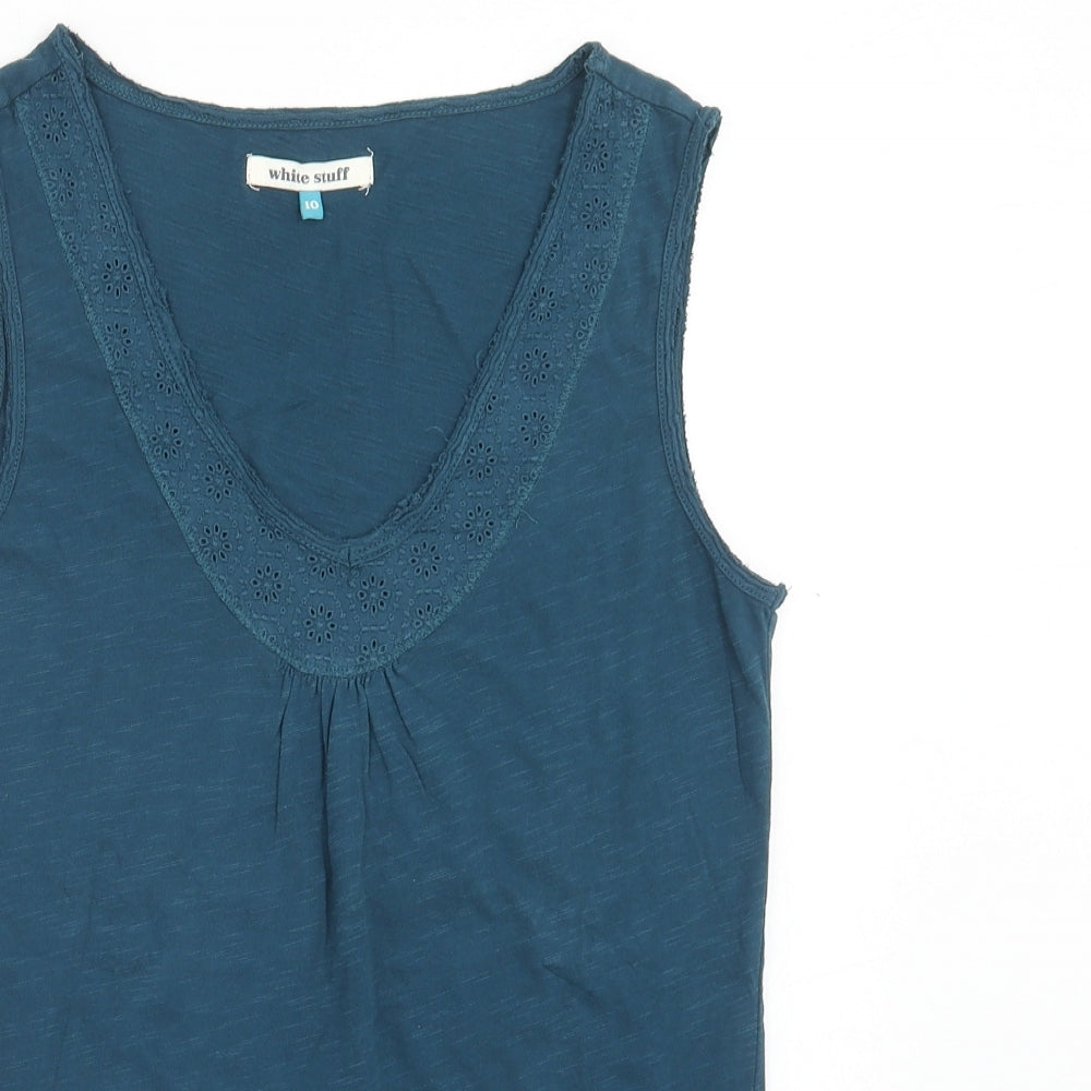 White Stuff Womens Green Cotton Basic Tank Size 10 Scoop Neck