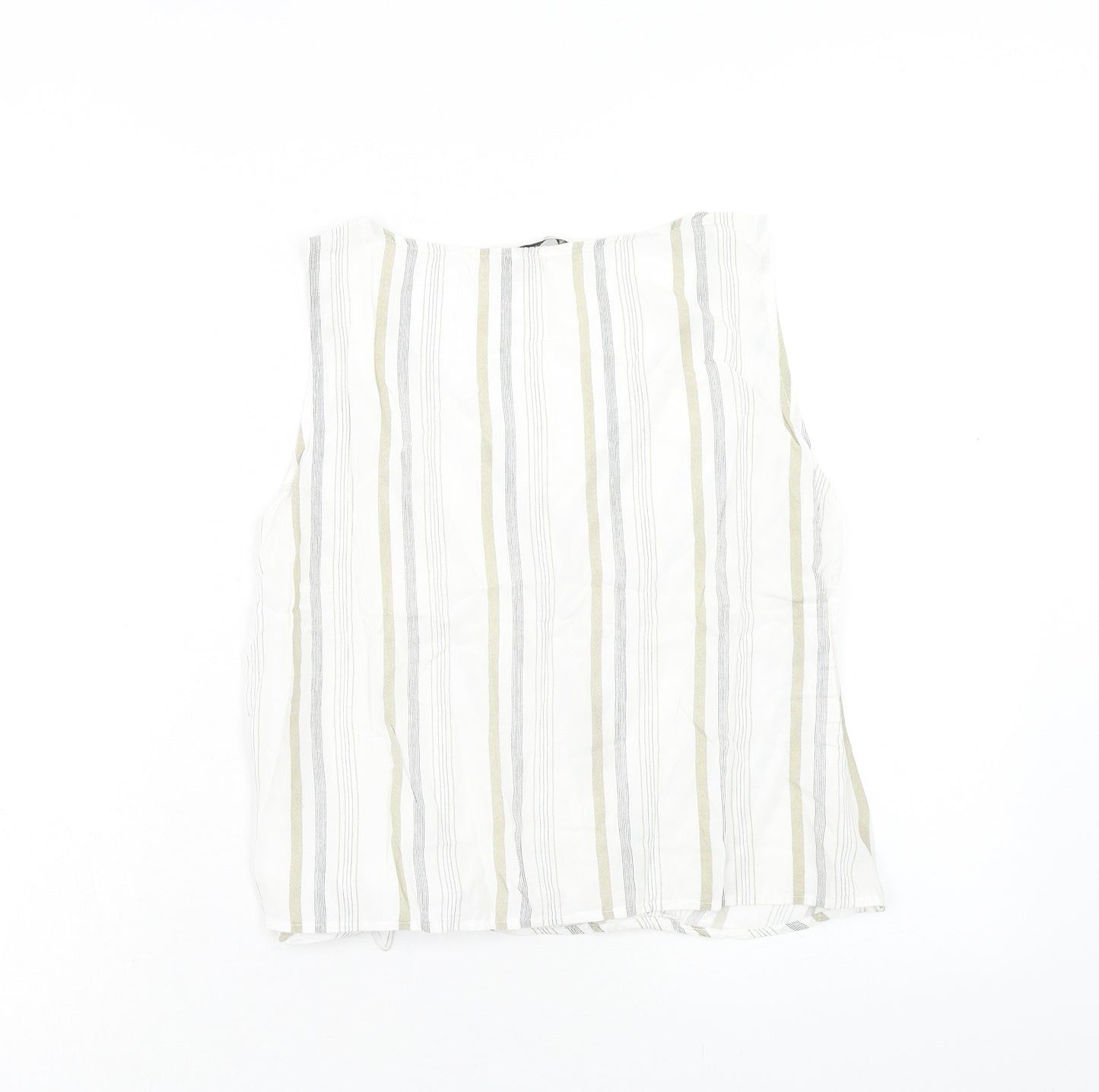 Stradivarius Womens White Striped Viscose Cropped Tank Size M V-Neck
