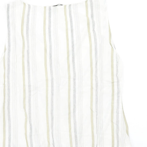 Stradivarius Womens White Striped Viscose Cropped Tank Size M V-Neck
