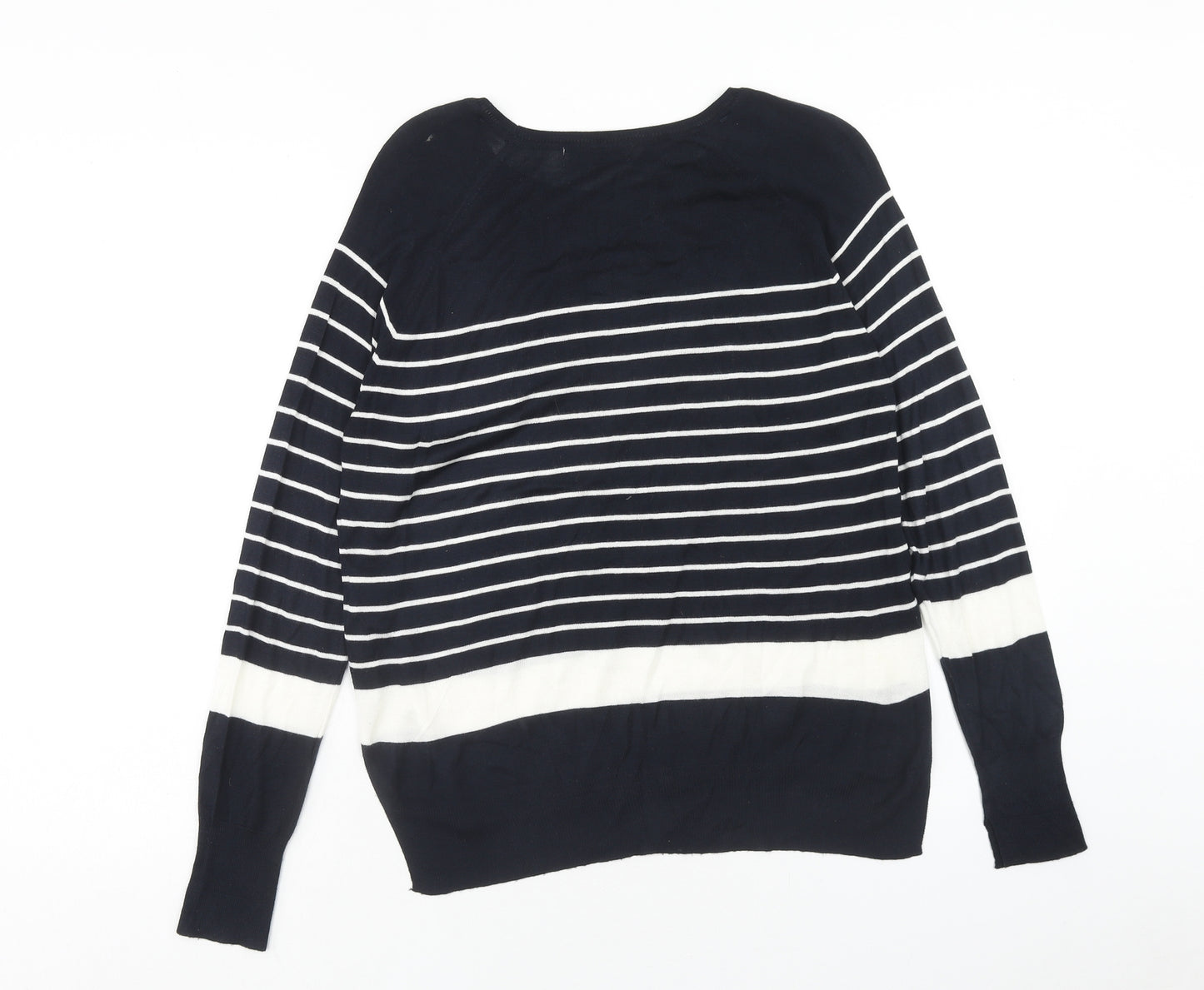 Zara Womens Black Boat Neck Striped Viscose Pullover Jumper Size M