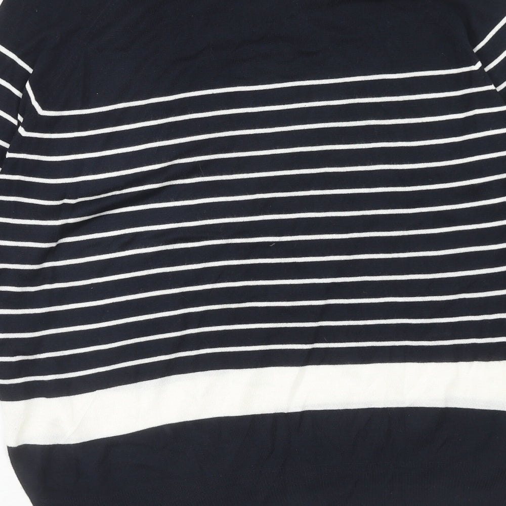 Zara Womens Black Boat Neck Striped Viscose Pullover Jumper Size M