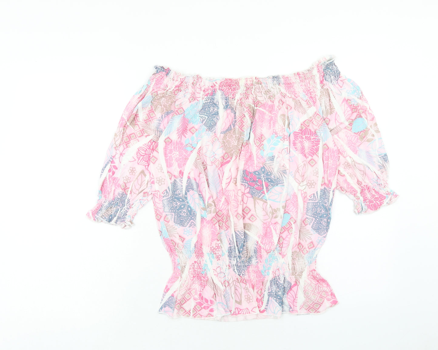 Bufalo London Womens Pink Geometric Viscose Basic Blouse Size 10 Boat Neck - Size 10-12
