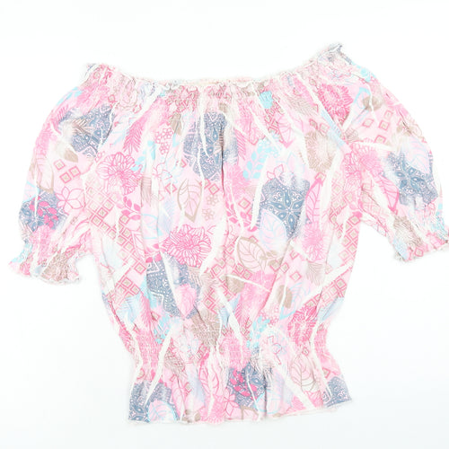 Bufalo London Womens Pink Geometric Viscose Basic Blouse Size 10 Boat Neck - Size 10-12