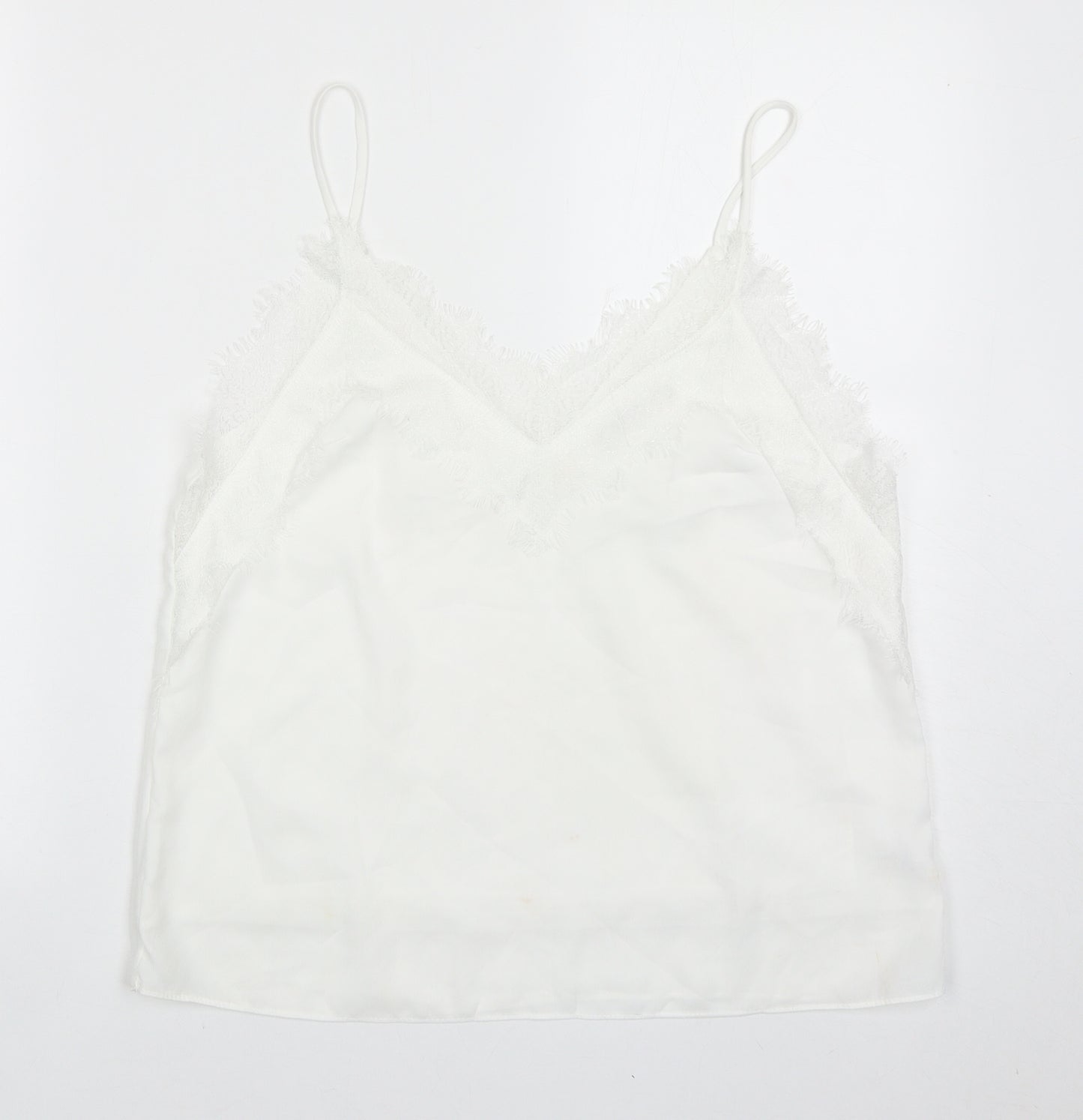 Vera & Lucy Womens White Polyester Basic Tank Size L V-Neck