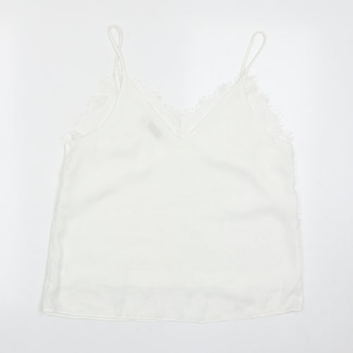 Vera & Lucy Womens White Polyester Basic Tank Size L V-Neck
