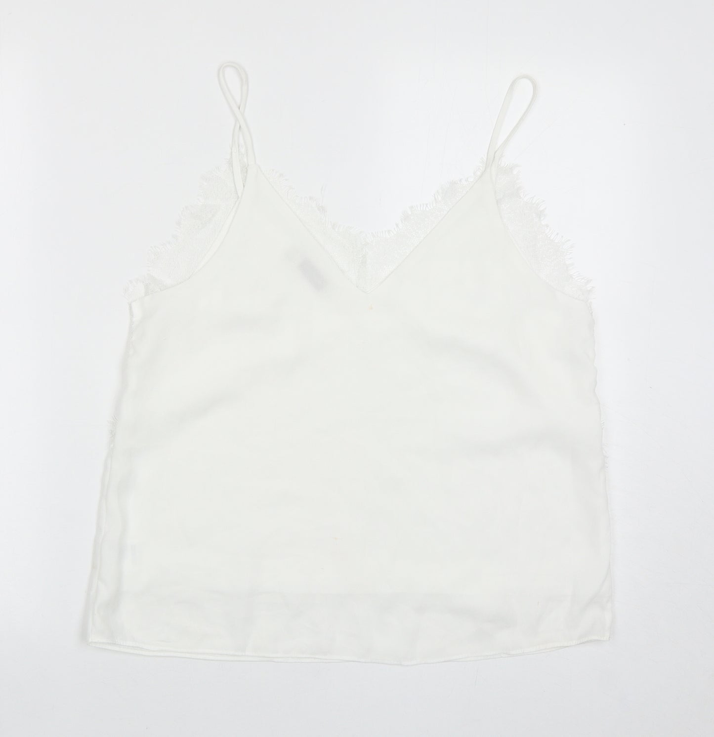 Vera & Lucy Womens White Polyester Basic Tank Size L V-Neck