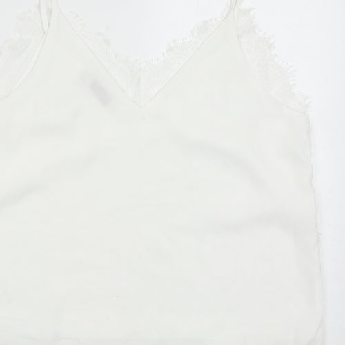 Vera & Lucy Womens White Polyester Basic Tank Size L V-Neck