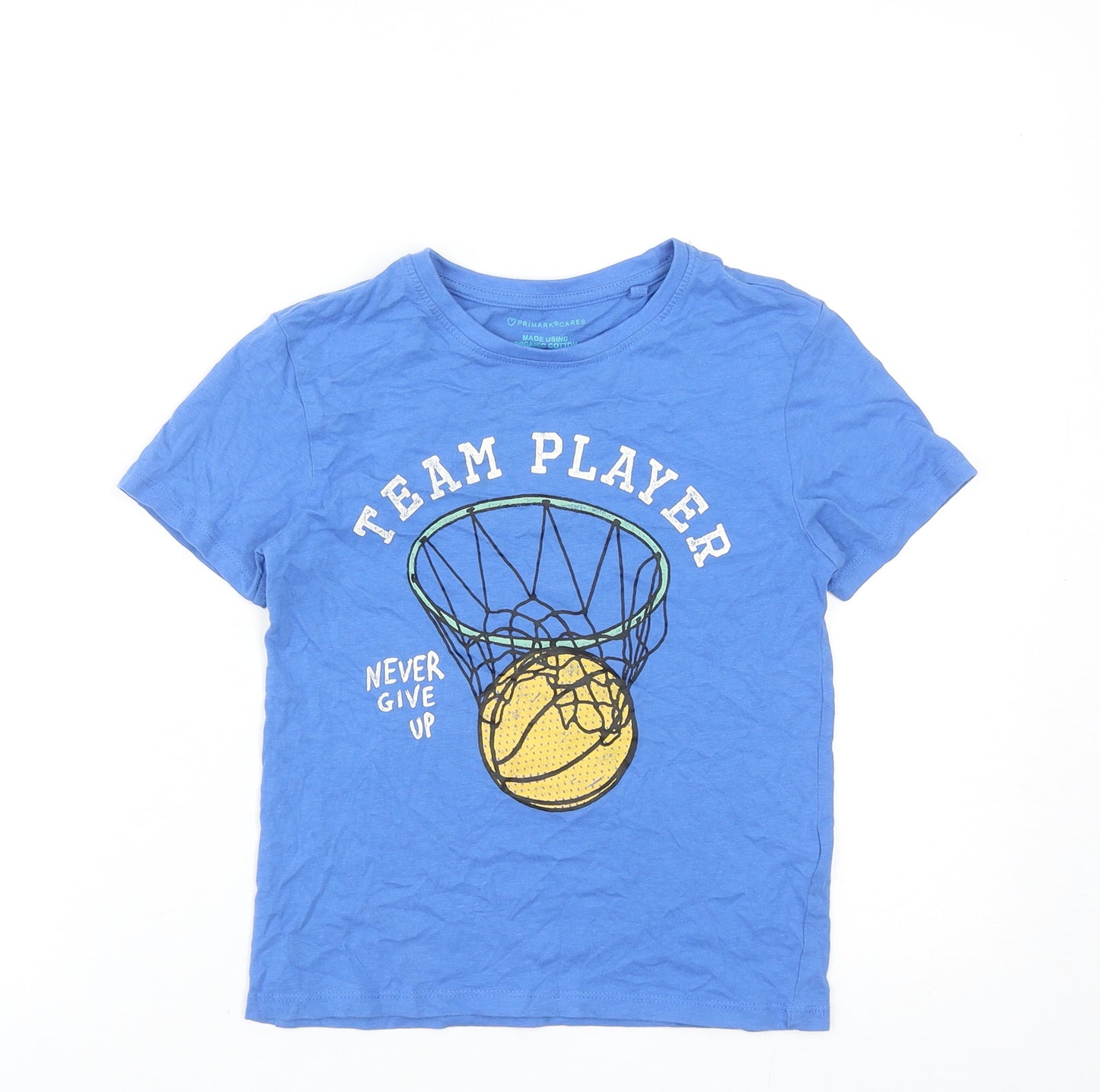 Primark Boys Blue Cotton Basic T-Shirt Size 6-7 Years Round Neck Pullover - Team Player