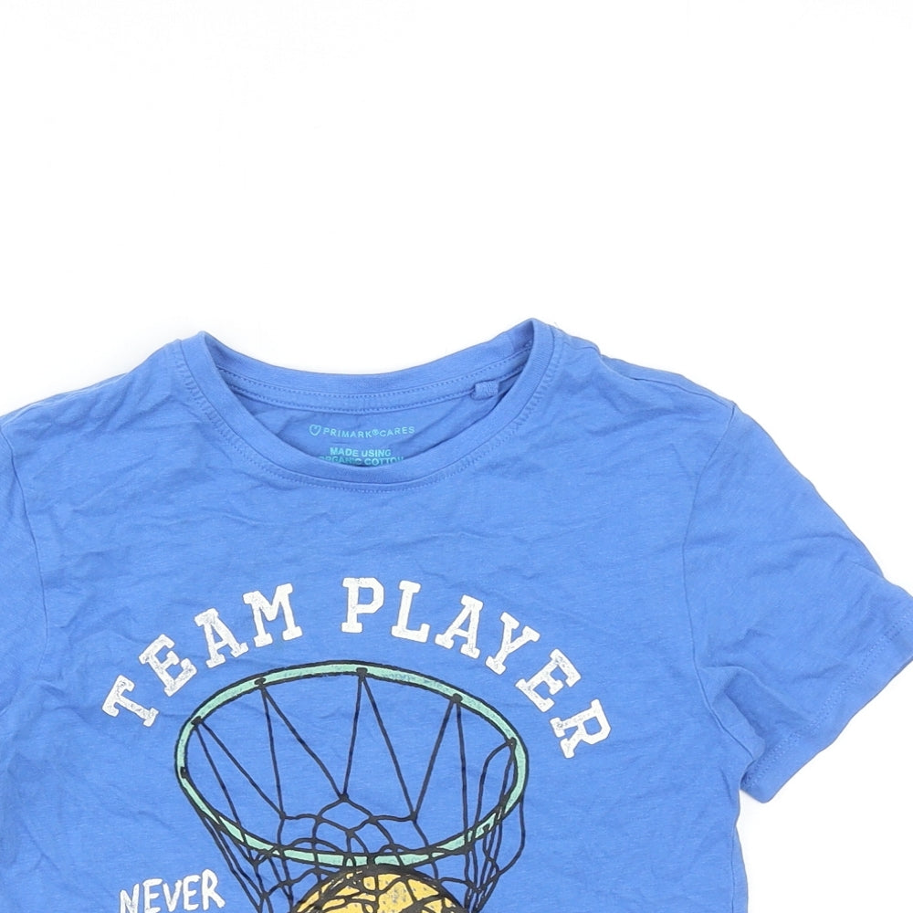 Primark Boys Blue Cotton Basic T-Shirt Size 6-7 Years Round Neck Pullover - Team Player