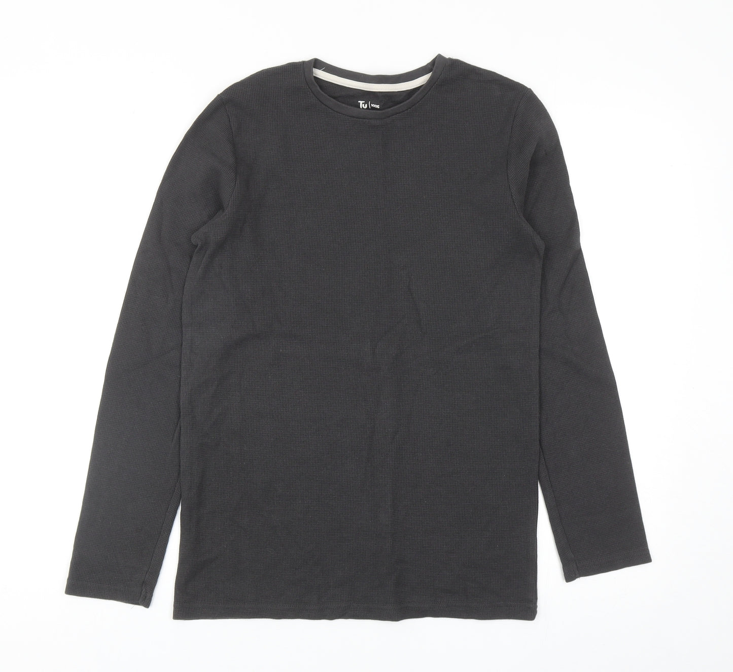 TU Boys Grey Cotton Basic T-Shirt Size 13 Years Round Neck Pullover