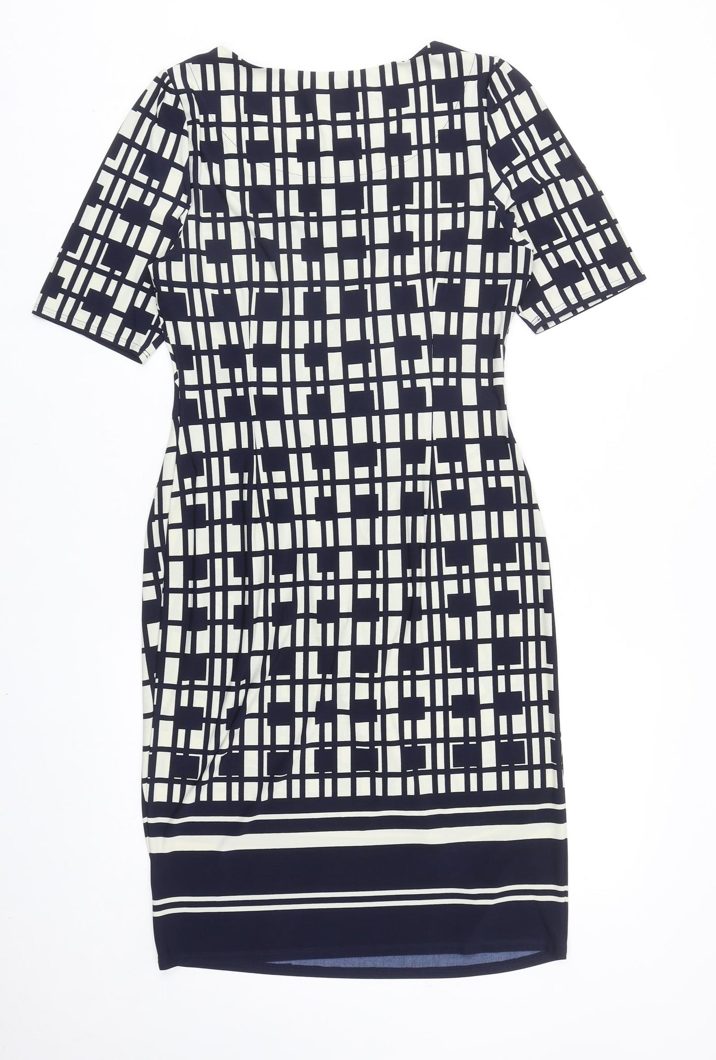 Marks and Spencer Womens Blue Geometric Polyester A-Line Size 14 Round Neck Pullover