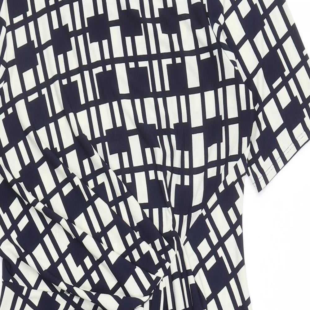 Marks and Spencer Womens Blue Geometric Polyester A-Line Size 14 Round Neck Pullover