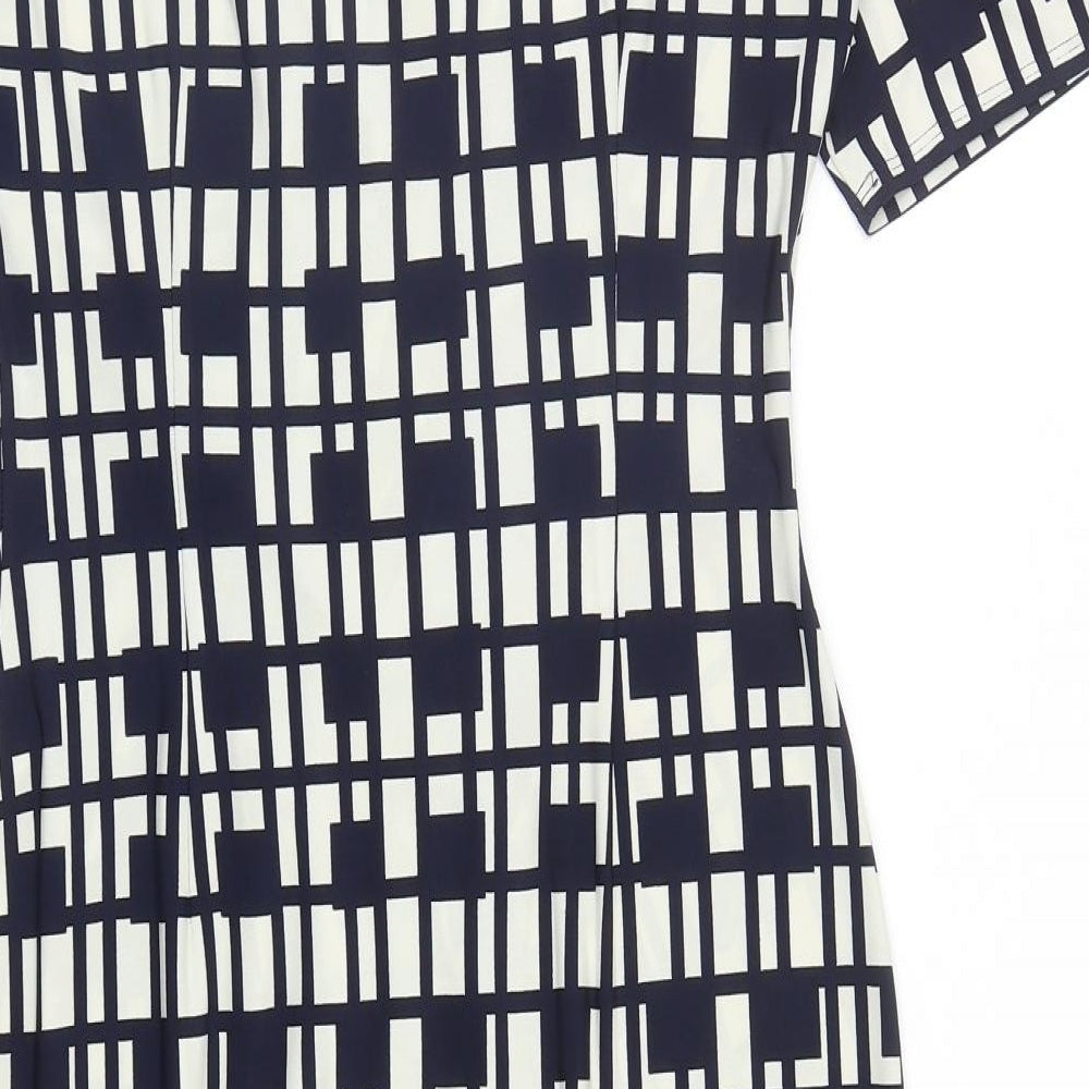 Marks and Spencer Womens Blue Geometric Polyester A-Line Size 14 Round Neck Pullover