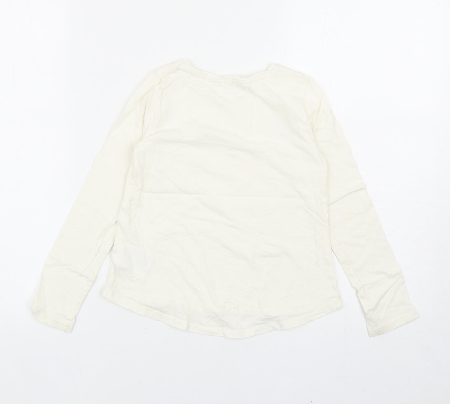 H&M Girls Ivory Cotton Basic T-Shirt Size 7-8 Years Round Neck Pullover - Stars