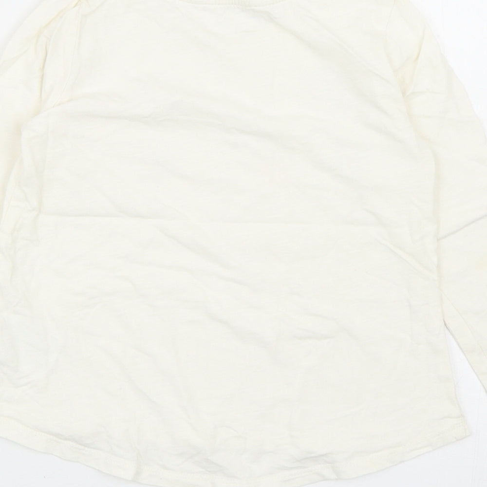 H&M Girls Ivory Cotton Basic T-Shirt Size 7-8 Years Round Neck Pullover - Stars