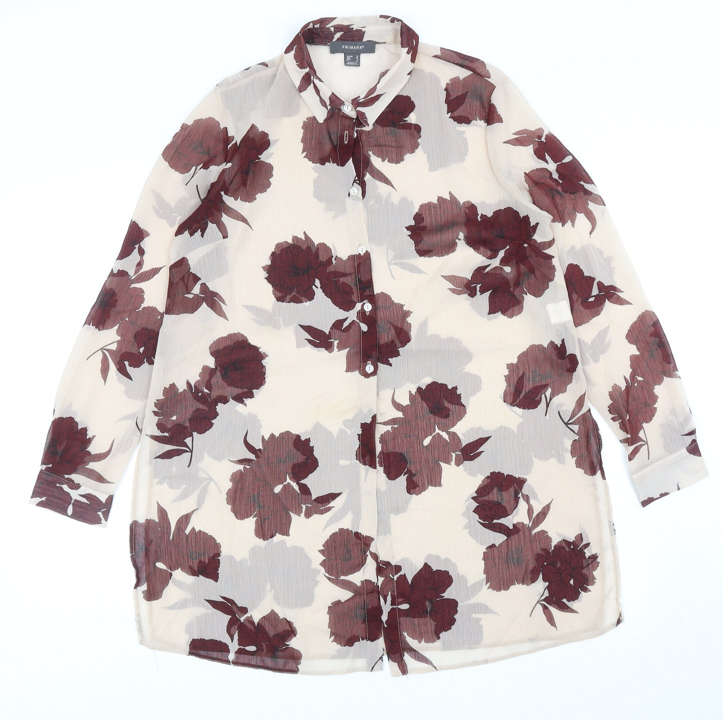Primark Womens Beige Geometric Polyester Basic Polo Size 12 V-Neck