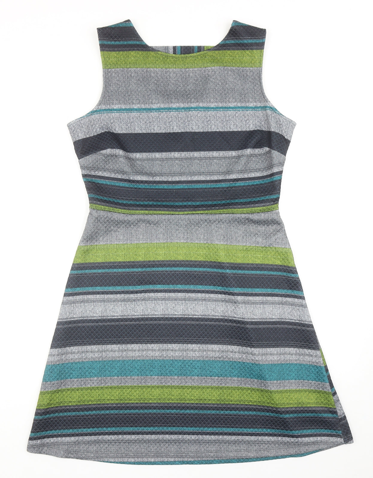 TU Womens Grey Striped Polyester Fit & Flare Size 12 Round Neck Pullover