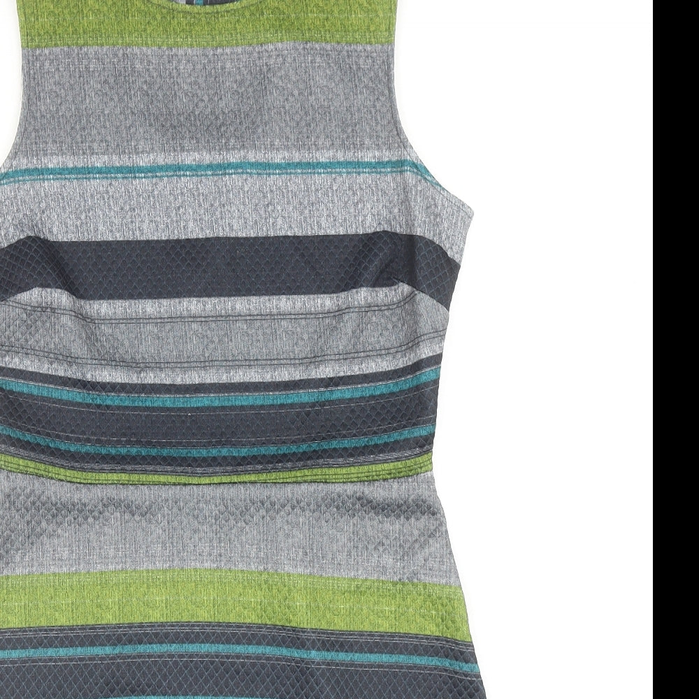 TU Womens Grey Striped Polyester Fit & Flare Size 12 Round Neck Pullover