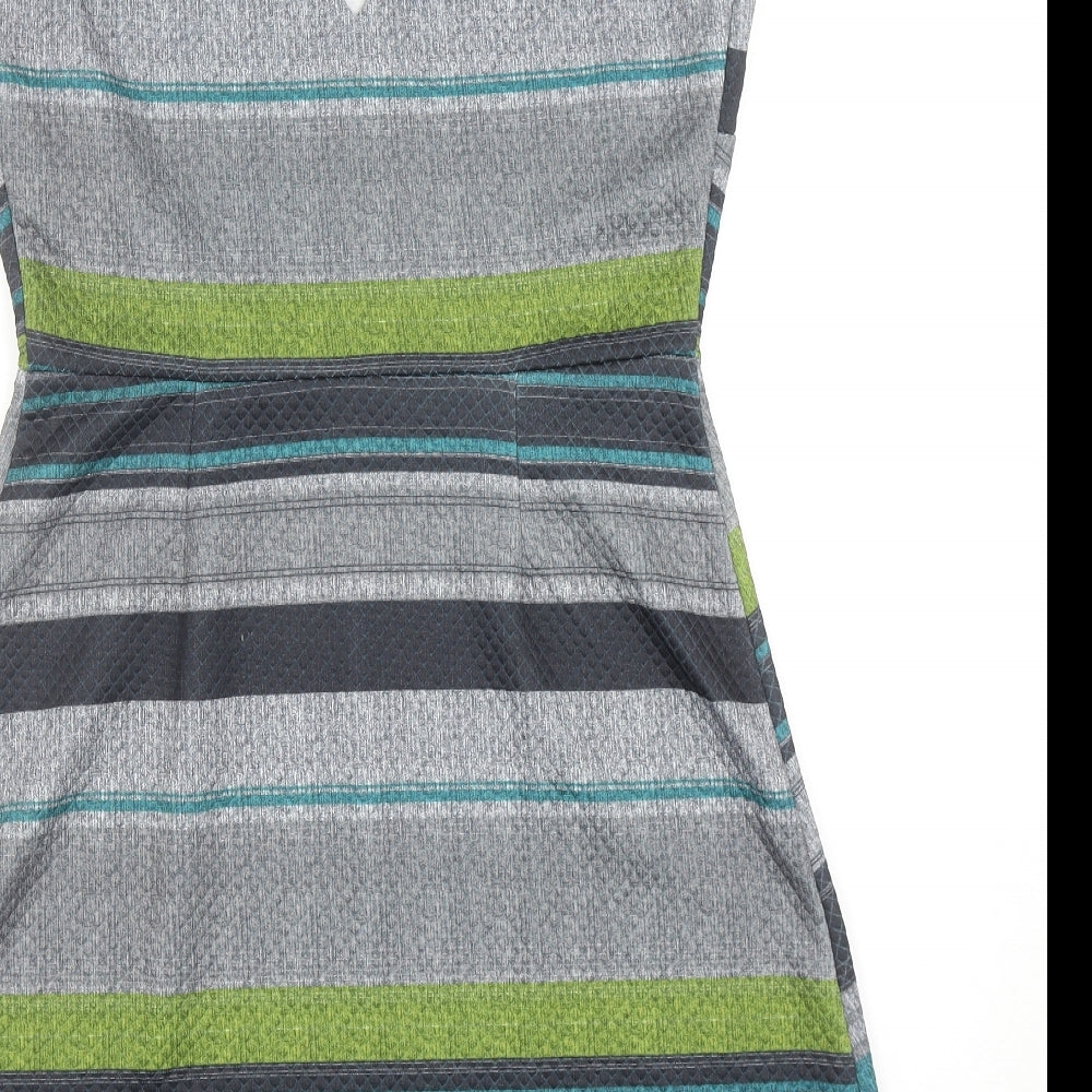 TU Womens Grey Striped Polyester Fit & Flare Size 12 Round Neck Pullover